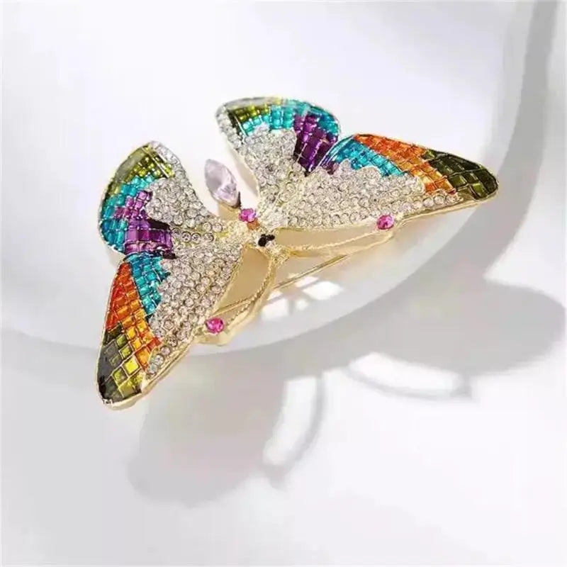 Luxury Colorful Rhinestone Butterfly Brooch Women Metal Insect Pin Qme