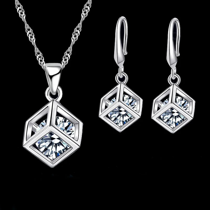 925 Sterling Silver Color Necklaces Earrings Jewelry Sets Hot Sale Cubic Zircon Women Girls Engagement Anniversary Accessory Qme Default Title