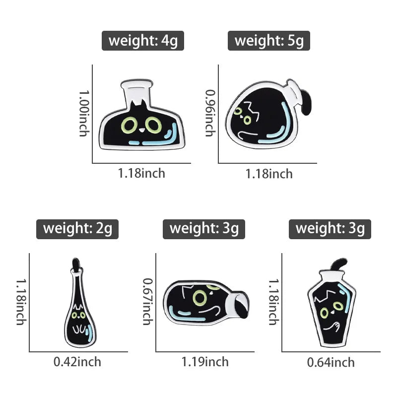 Cute Black Kitten In Bottle Brooch Enamel Pin Funny Cartoon Animal Metal Brooch Backpack Lapel Badge Decoration Jewelry Gift Qme
