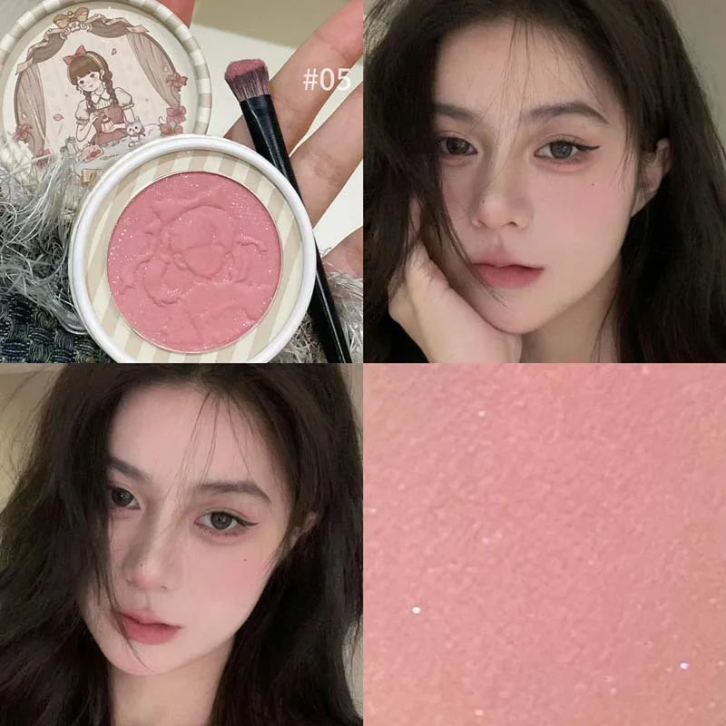 Three Dimensional Embossed Blush Fine Powder Monochrome Smooth Matte Shimmer Retro Pink Almonds Blusher Rouge Enhancing Makeup Qme 05