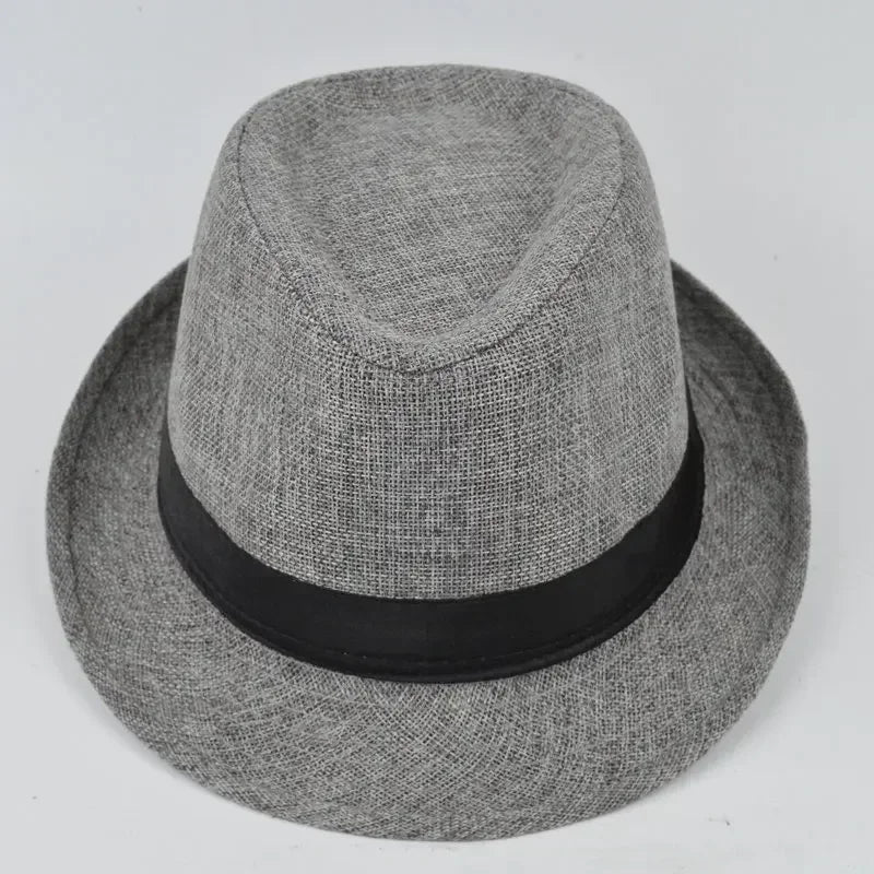 Fashionable British Jazz Hat Solid Linen Gentleman's Casual Denim Qme Grey