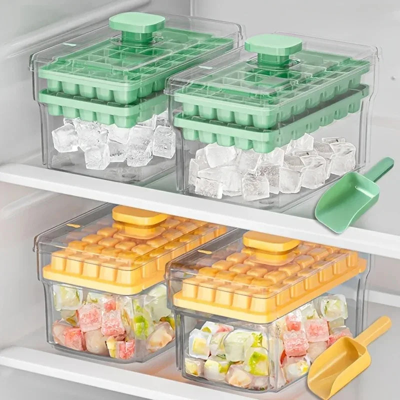 Double-layer 68-grid Push-type Deicing Ice Cube Tray with Storage Box Portable Ice Box with Ice Shovel Household Ice Making Set Qme