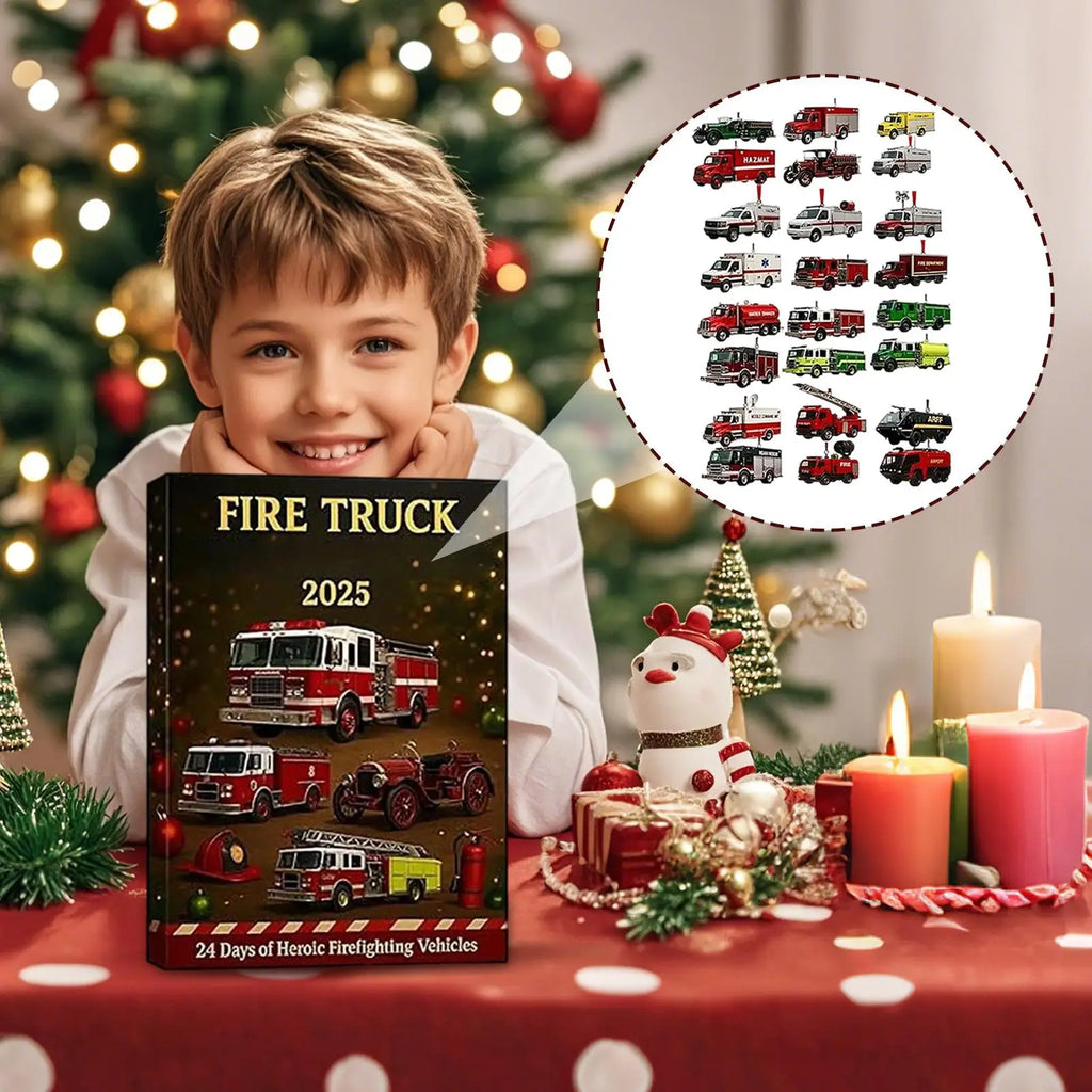 Fire Truck Advent 24 Days Firefighting Vehicle Ornaments Countdown Qme