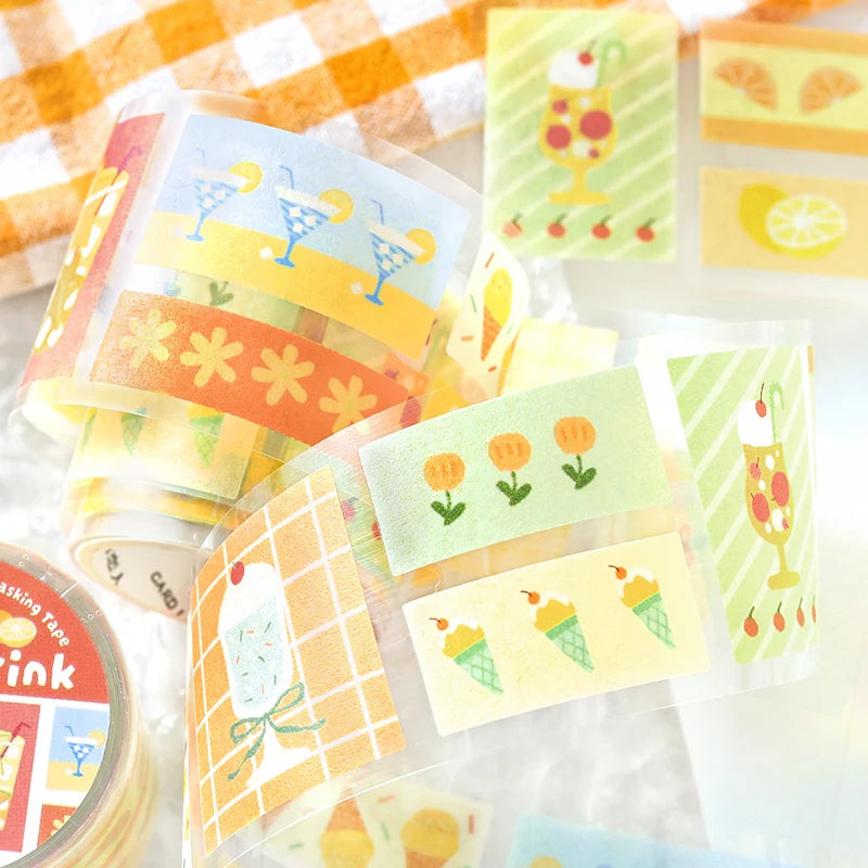 TIANZI 3m/Rolls Coffee Summer Theme Die Cutting Tapes Decorative Label Stickers for Journal Scrapbooking Diary Album Stationery Qme