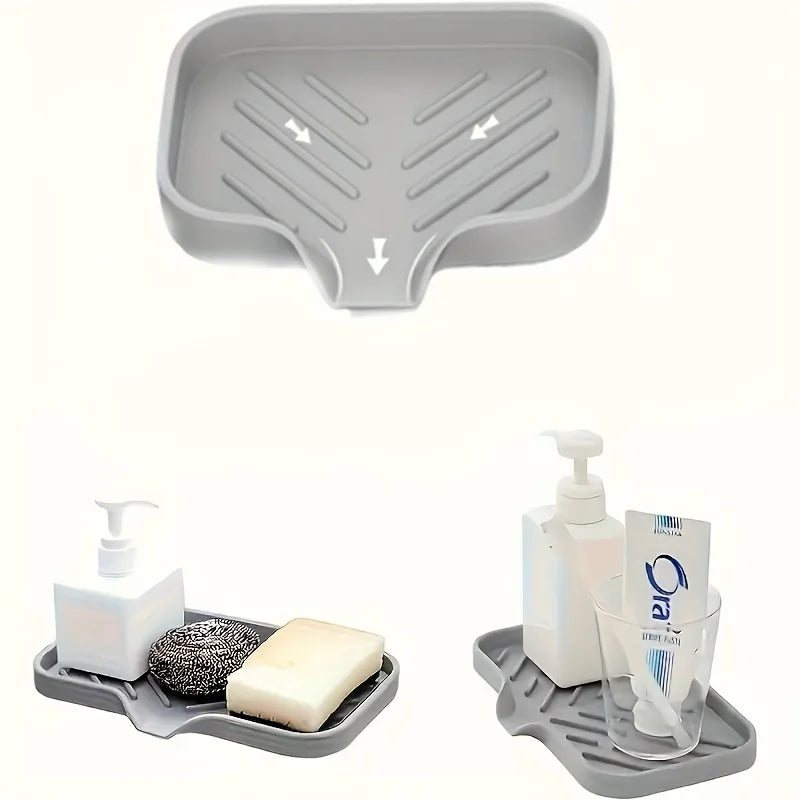 [Silicone Sink Organizer] Silicone Sink Organizer | 1pc Non-Food Contact Soap Sponge Holder | Waterproof Countertop Storage Qme