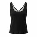 Fashion Sleeveless Mesh Splicing Top Deep V Neck Beach Wear Women Crop Top Summer Solid Color Women's Base Vest Party Qme Black S
