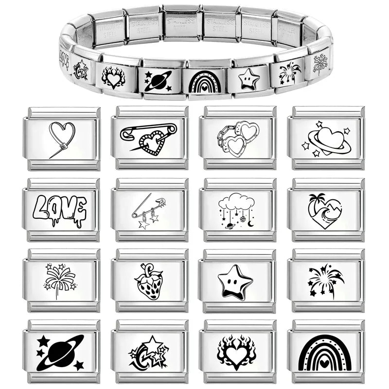 2026 Design Planet Stars Heart Planet Laser Engraving Italian Charm Links Stainless Steel Fit 9mm Bracelet Jewelry DIY Making Qme
