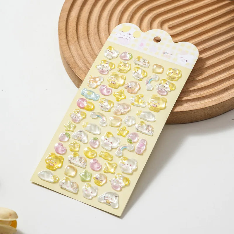 Cute Cartoon Animal 3D Solid Clear Crystal Embossed Stickers for DIY Scrapbook Phone Case Decoration Birthday Gift Reward Qme dog