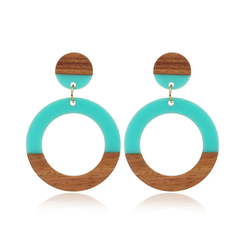 New Personalized Wood Splicing Resin Earrings Simple Round Hollow Dangle Earrings Best Party Wedding Anniversary Jewelry Gift Qme 1