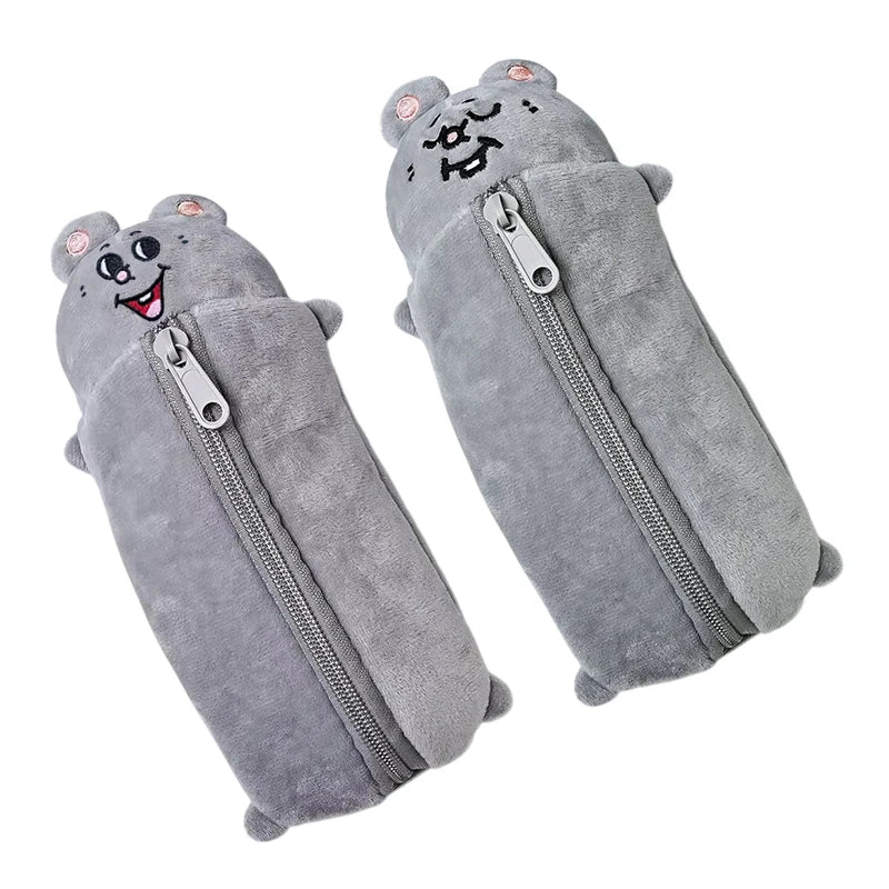 Pencil Case Cartoon Smiling Mouse Plush Cute Student Stationery Bag Qme
