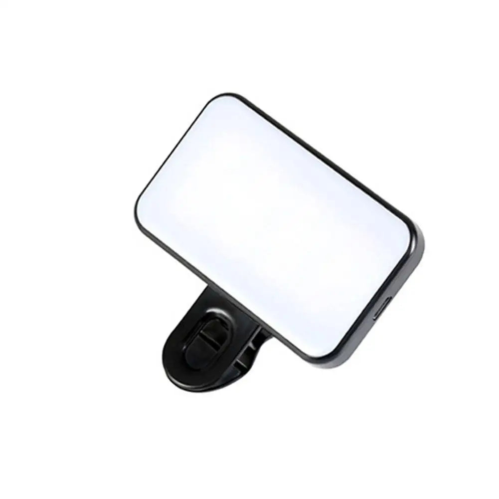 NEW Mini Rechargeable Selfie Fill Light - 3 Color Modes, Adjustable Brightness, Clip-on LED Light for Mobile Phones & Computers Qme black