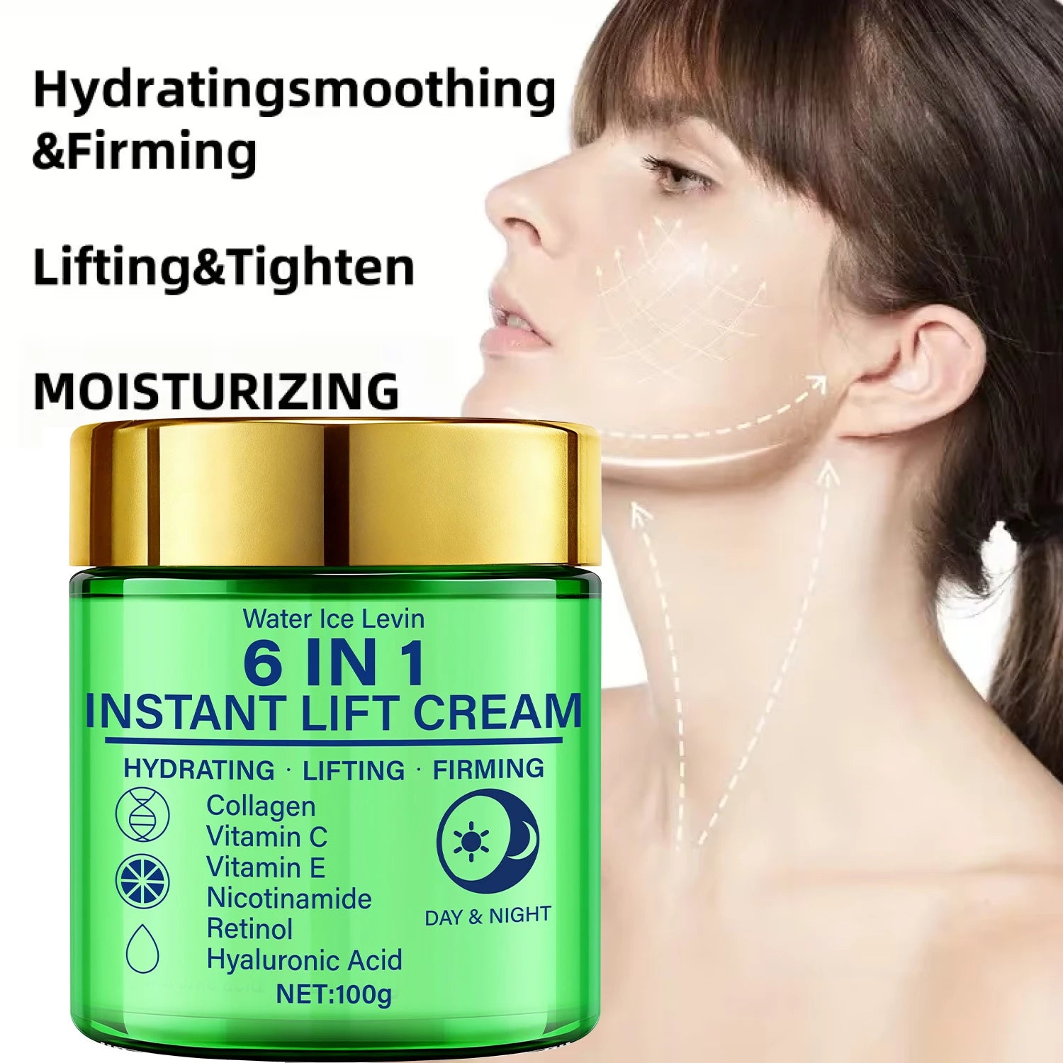 6-in-1 Instant Lift Cream with Collagen & Retinol for Hydrating, Firming & Lifting - Day & Night Face Cream with Vitamins Qme