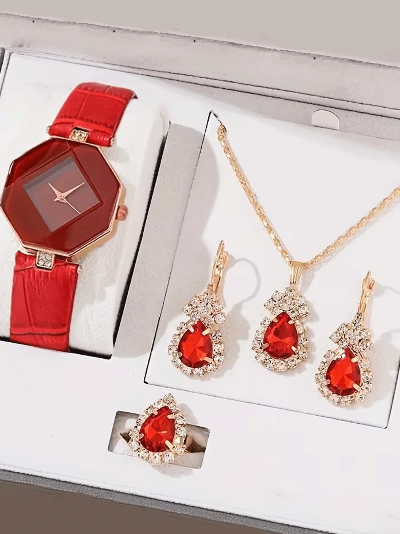 6-piece Women's Watch Fashion Watch Women's Versatile High end Women's Watch Women's Watch Set Qme Red No