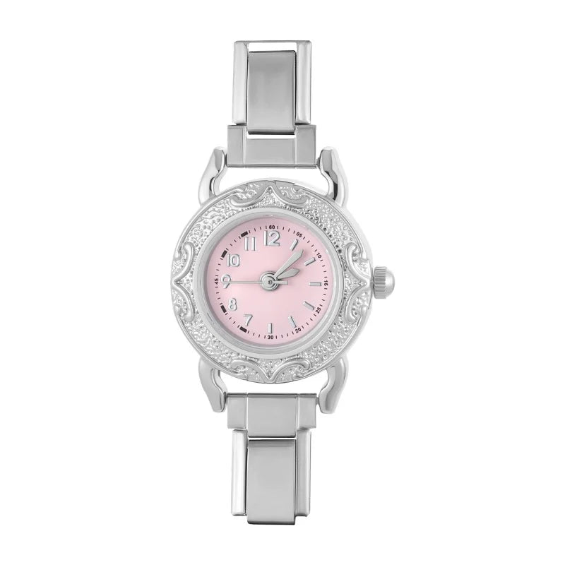 Women's Men DIY Italian Elastic Charm Stainless Luxury Zircon Round Watch 9mm Width Bracelet Bangle For Party Friend JewelryGift Qme S 35