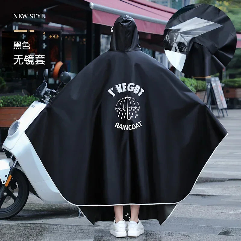 Long Adult Hooded Waterproof Impermeable Rain Poncho for Men and Women, For Fishing Camping Travel Qme Black without mirror XXXL
