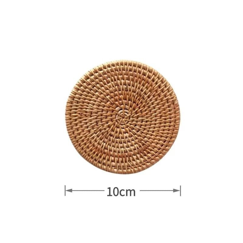 Placemat Pad Coasters Kitchen Table Mats Rattan Coaster Bowl Mats Padding Mat Insulation Pad Round Placemats Woven Hand-made Qme 10cm