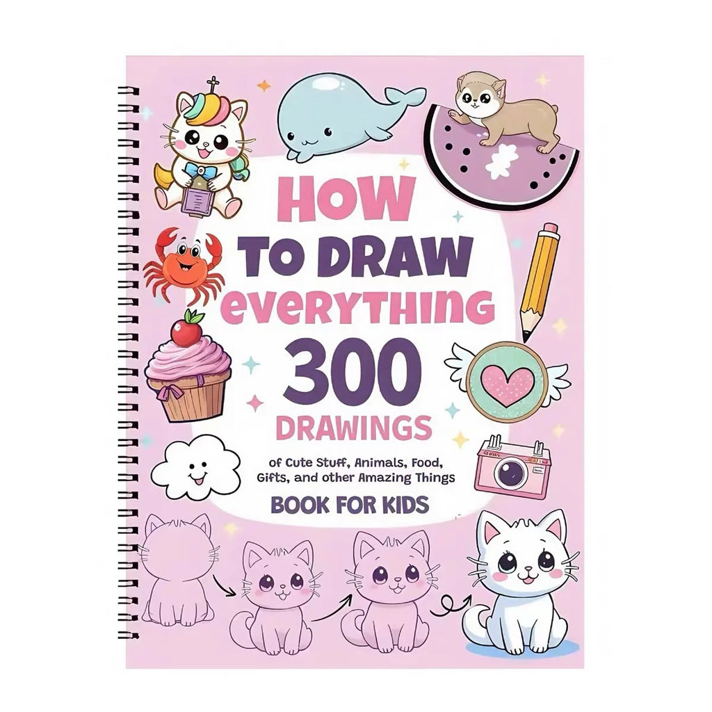 300 Cute Step-by-Step Simple Drawings How to Draw Anything for Painting Enthusiast Adorable Animals Food Gifts-Drawing Guide Boo Qme Pink Cat