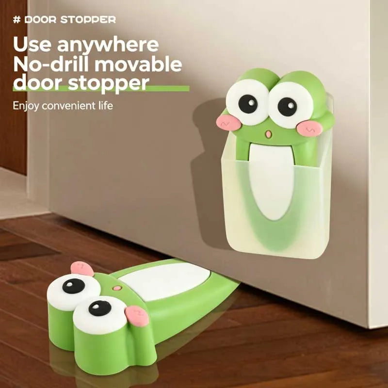 Cute Frog Non Perforated Door Stopper and Barrier (with Storage Box) can protect walls and floors, suitable for home decoration Qme