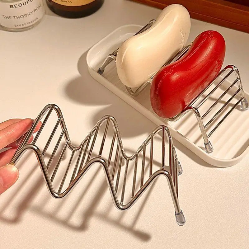 Stainless Steel Soap Box Creative Wave Shaped Soap Box Toilet Soap Storage Drain Rack Household Bathroom Storage Rack Soap Box Qme