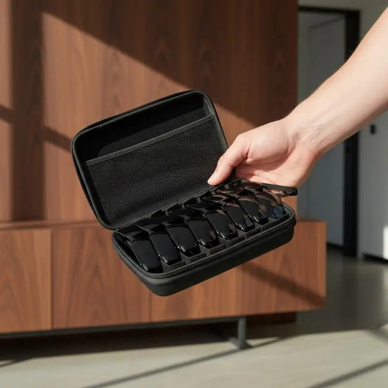 4/5/6/7/8 Compartments Adjustable Glasses Organizer Black Eyewear Case with Sturdy Dividers, Travel Sunglasses Storage Box Qme