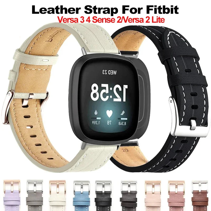 Genuine Leather Strap For Fitbit Versa 2 Lite Band Smart Watch Bracelet For Fitbit Versa 3 4 Sense 2 Correa Watchband Pin Buckle Qme