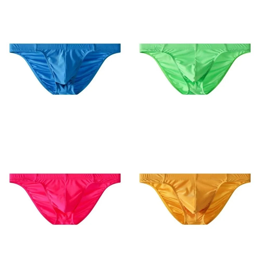 Triangle Men Ice Silk Briefs Low Waist Underpants Men's Triangle Panties Solid Color Underwear Male Seamless Briefs Men Qme