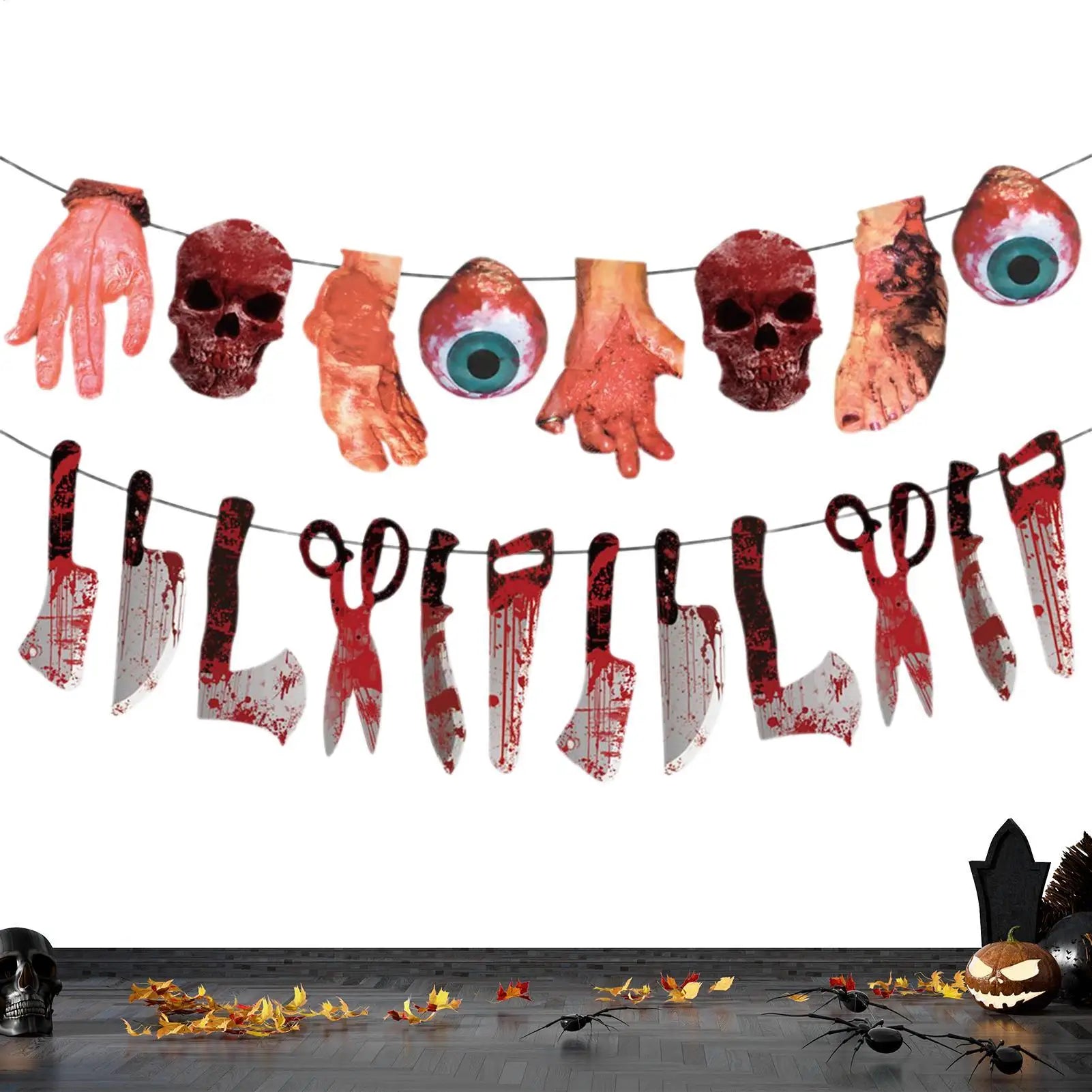 Halloween Banner 2025 Broken Hands Feet Horror Hangable Bloody Qme China Mainland