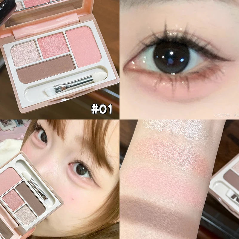 ART VALUE 4 Colors Eyeshadow Palette Glitter Pearlescent Matte Eye Shadow Shimmer Makeup Lasting Eye Makeup Contouring Highlight Qme 01