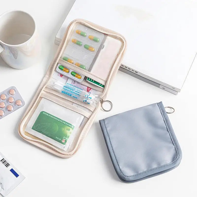Portable Medical Pouch Foldable Pill Organizer Zipper Sort First Aid Qme