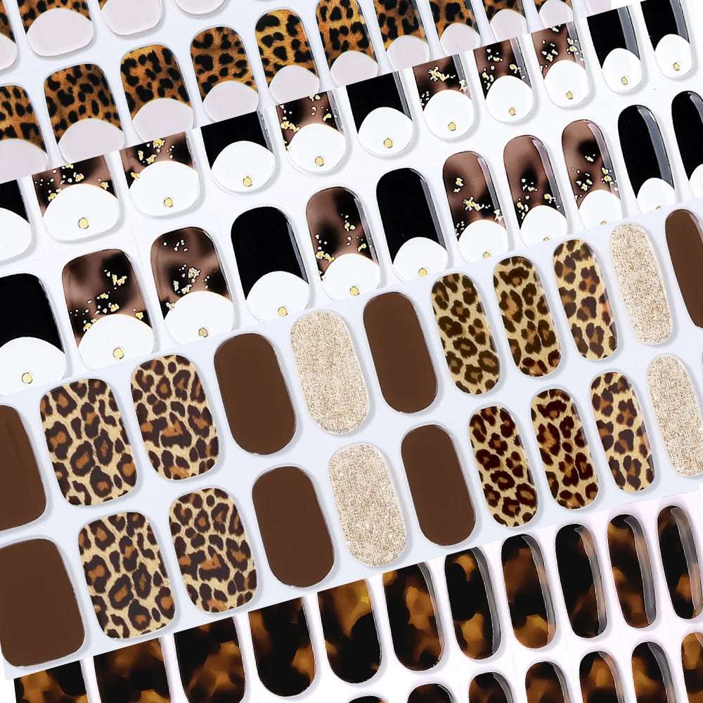 22Tips Sparkling Leopard Pattern Full Cover Nail Stickers French Qme