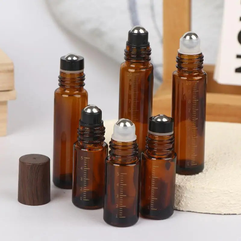 Glass Roll Bottles Plastic Wood Grain Cap Sample Roller Ball Vials Qme