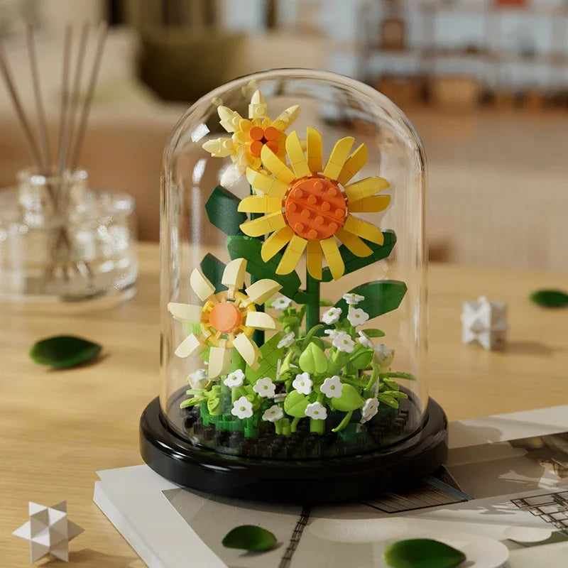 Flower Bouquet Bonsai Building Blocks Artificial Plastic Plant Dust Cover Micro Model Home Decoration Toys For Kid Birthday Gift Qme 310pcs