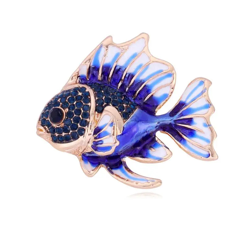 Trendy Rhinestone Fish Brooches - Unisex Animal Pin for Clothing & Party Jewelry - Sparkly Lapel Badge Gift for Women Qme Blue
