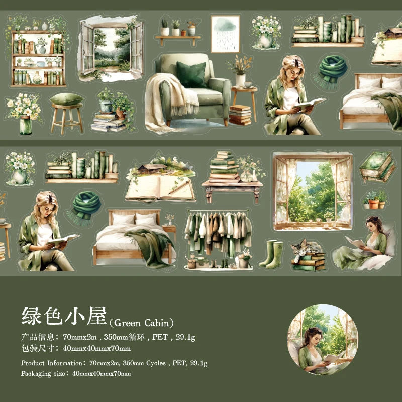 70mm*2m/Roll Cartoon Girl PET Tape Scrapbooking Supplies Journal Stickers Aesthetic Decorative Handbook Stationery Masking Tapes Qme E
