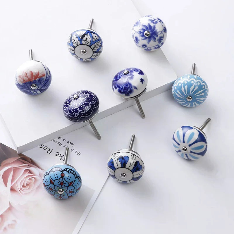 1PCS Multicolor Ceramic Knobs For Cupboard Cabinet Dresser And Furniture Antique Floral Drawer Handle Pull Door Knob Qme