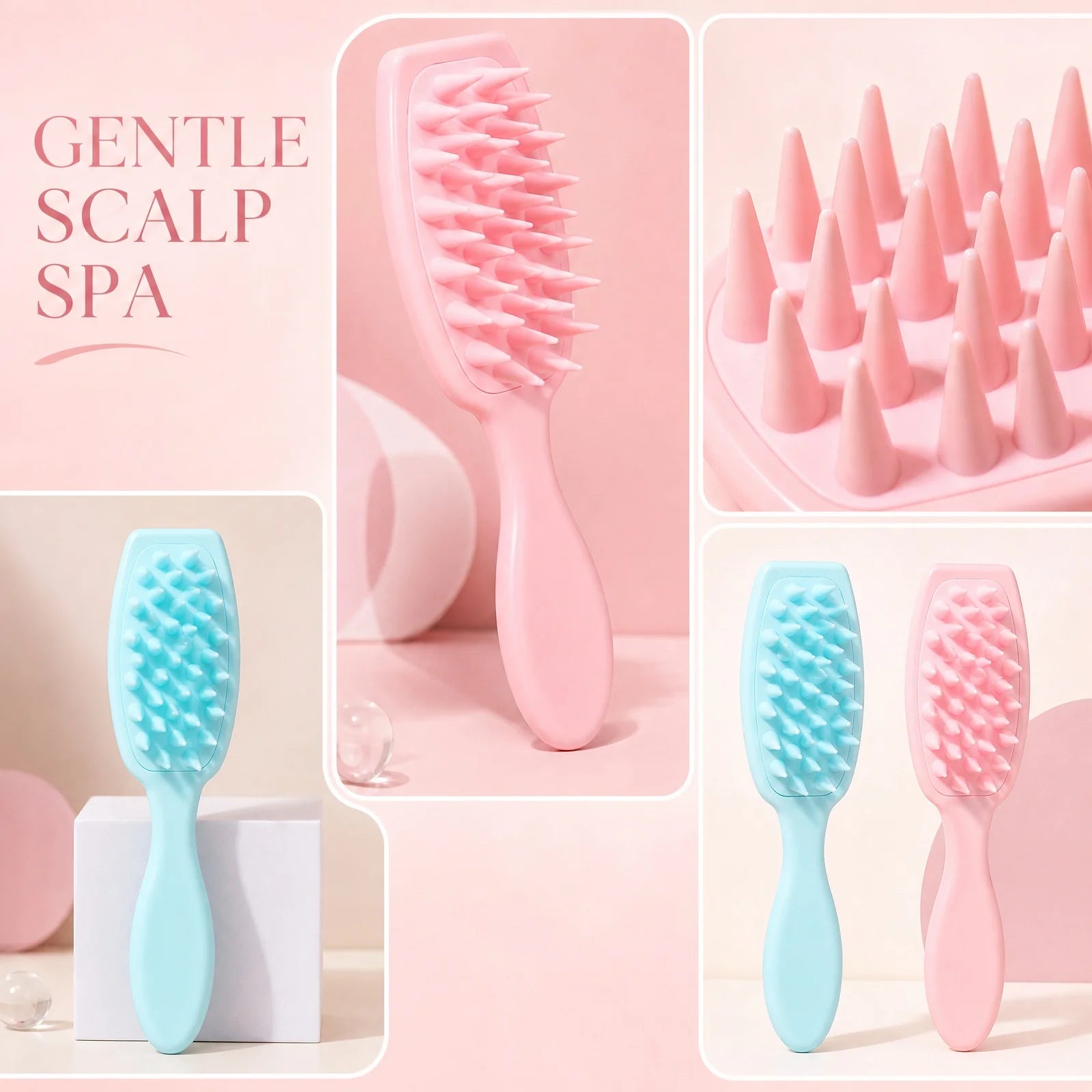 Long Handle Scalp Massage Brush Silicone Anti-knotting Large Conical Teeth Hair Shampoo Brush for Scalp Cleansing Qme
