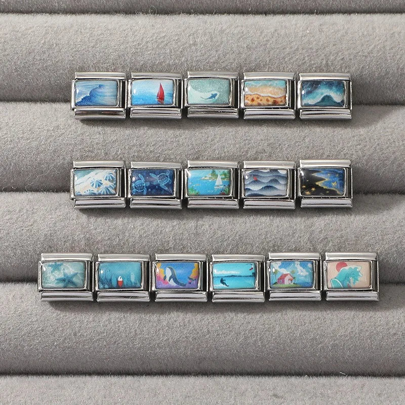 2026 New Summer Ocean Series Italian Charm Fit 9mm Stainless Steel Women DIY Bracelet Drop Shipping Fashion Jewelry Wholesale Qme