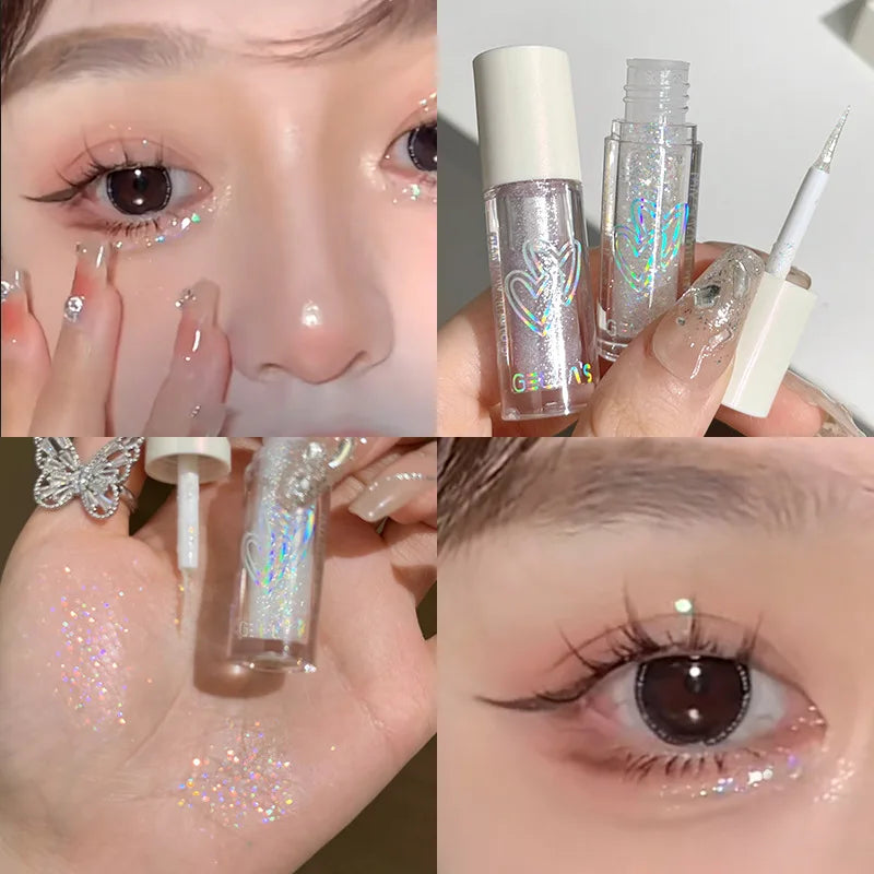 Sparkling Pink Sequins Liquid Eyeshadow Pigmented Shimmer Eye Liner Pointed Pen Loose Glitter Glue For Eye Crystals Makeup Tool Qme