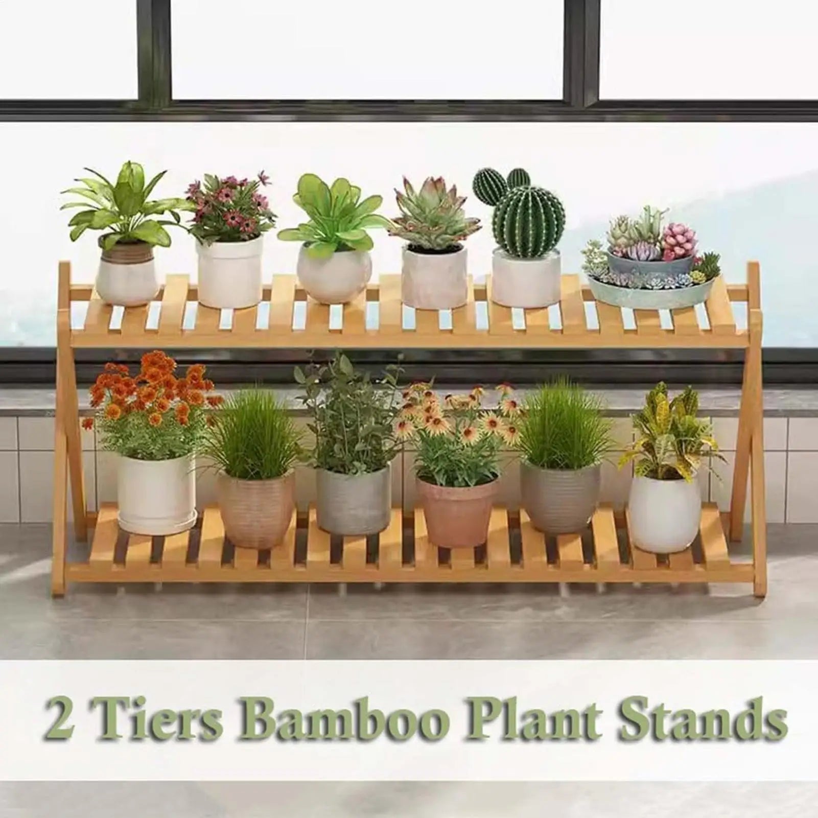 Wood Plant Stand Indoor 2 Tier Flower Pot Holder Outdoor Patio Garden Qme