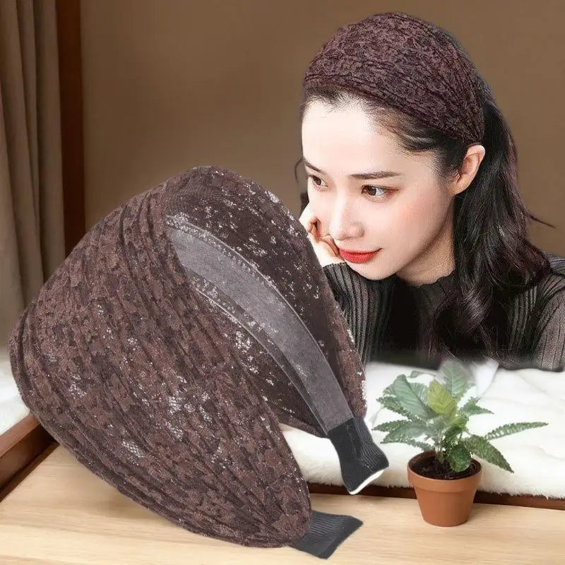 Flower Lace Mesh Hair Band Wide Side Hoop Headbands Women Headwear Qme