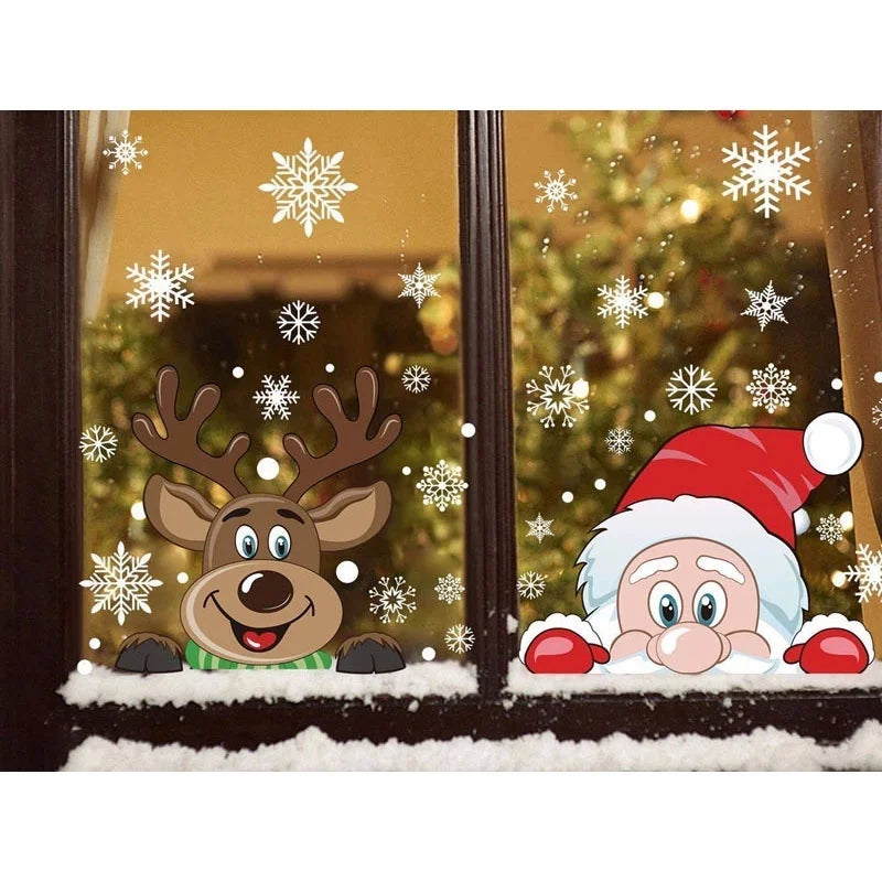 Snowflake Santa Elk Christmas Colorful Static Glass Sticker Window Home Decoration Qme