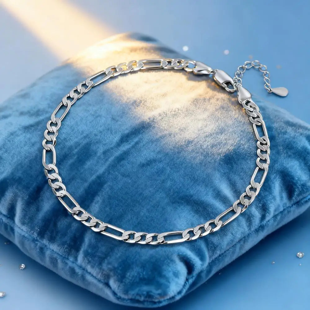 925 sterling Silver Bracelets Anklet Beautiful 4MM chain for Women men Wedding Pretty designer Jewelry Fashion Holiday gifts Qme Default Title