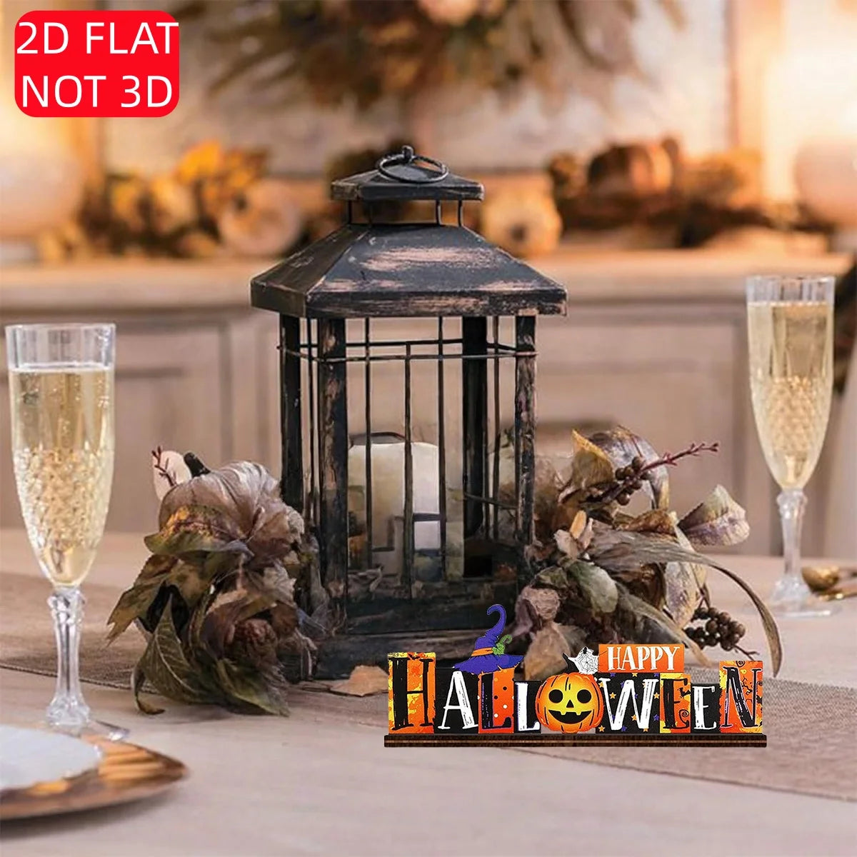 1 Set of 2D Halloween Wooden Tabletop Decorations, "Happy Halloween" Spooky Pumpkin Witch Hat Spider Web Pattern, Vintage Halloween Farmhouse Store Party Event Decorations ﻿ Qme