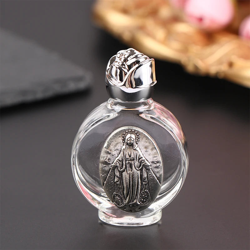 Travel Empty Holy Water Jesus Bottle Christian Baptism Reusable Qme Silver