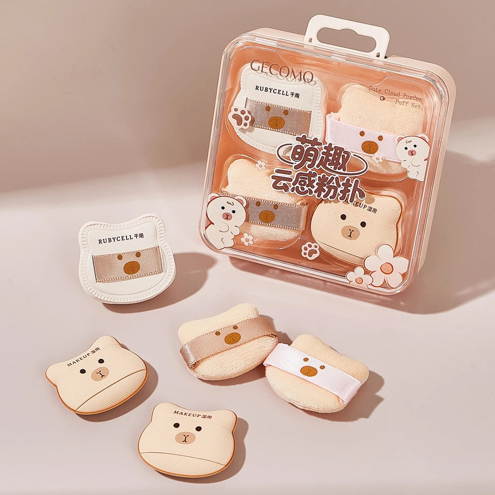 5/8PCS Cute Bear Powder Puff Set Soft Plush Wet and Dry Dual Use Sponge Mini Fingertip Puff Suitable for Makeup Qme