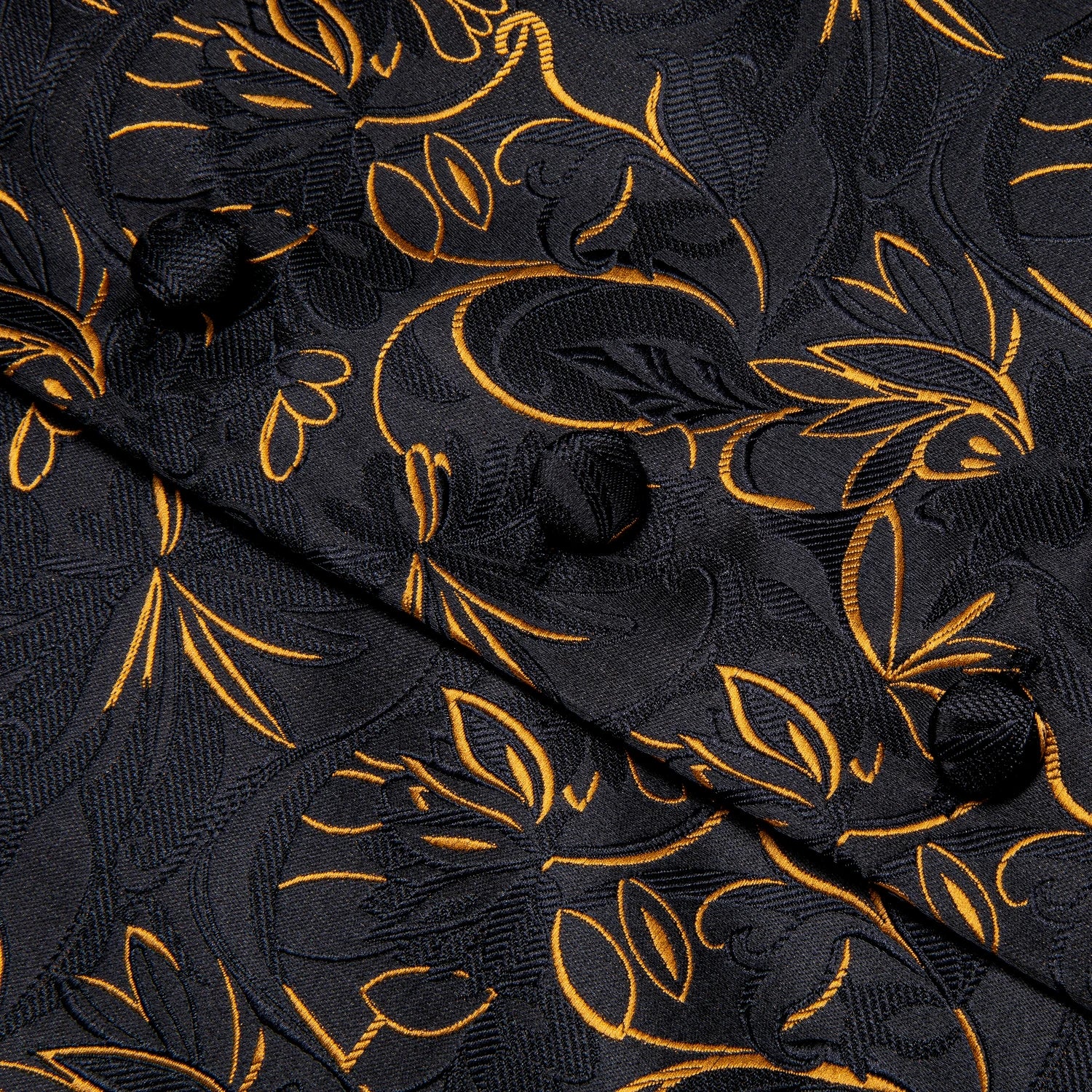 Luxury Mens Black Golden Vest Tie Hanky Cufflinks Jacquard Floral Qme