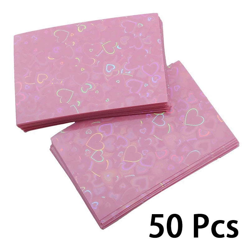 50Pcs Heart Bling Photocard Sleeves,Glitter Laser Card Protector Holder Photo Card Films Cards Protector Photo Cards Protective Qme Pink