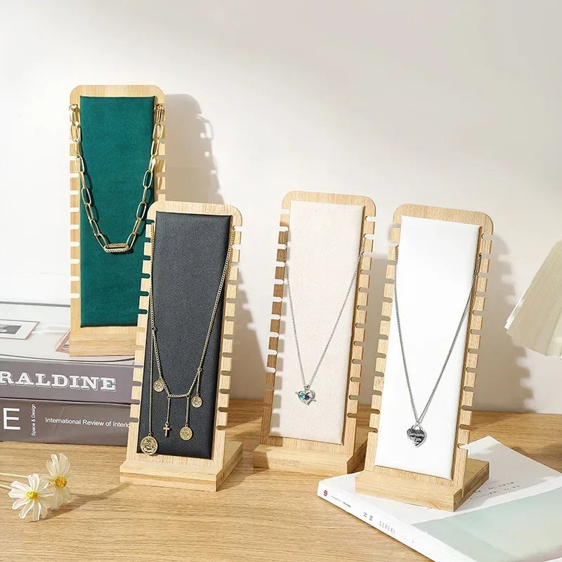 Solid Bamboo Wood Jewelry Display Stand Necklace Showcase Holder Pendant, Long Chain Handing Organizer Holder For Necklaces Qme
