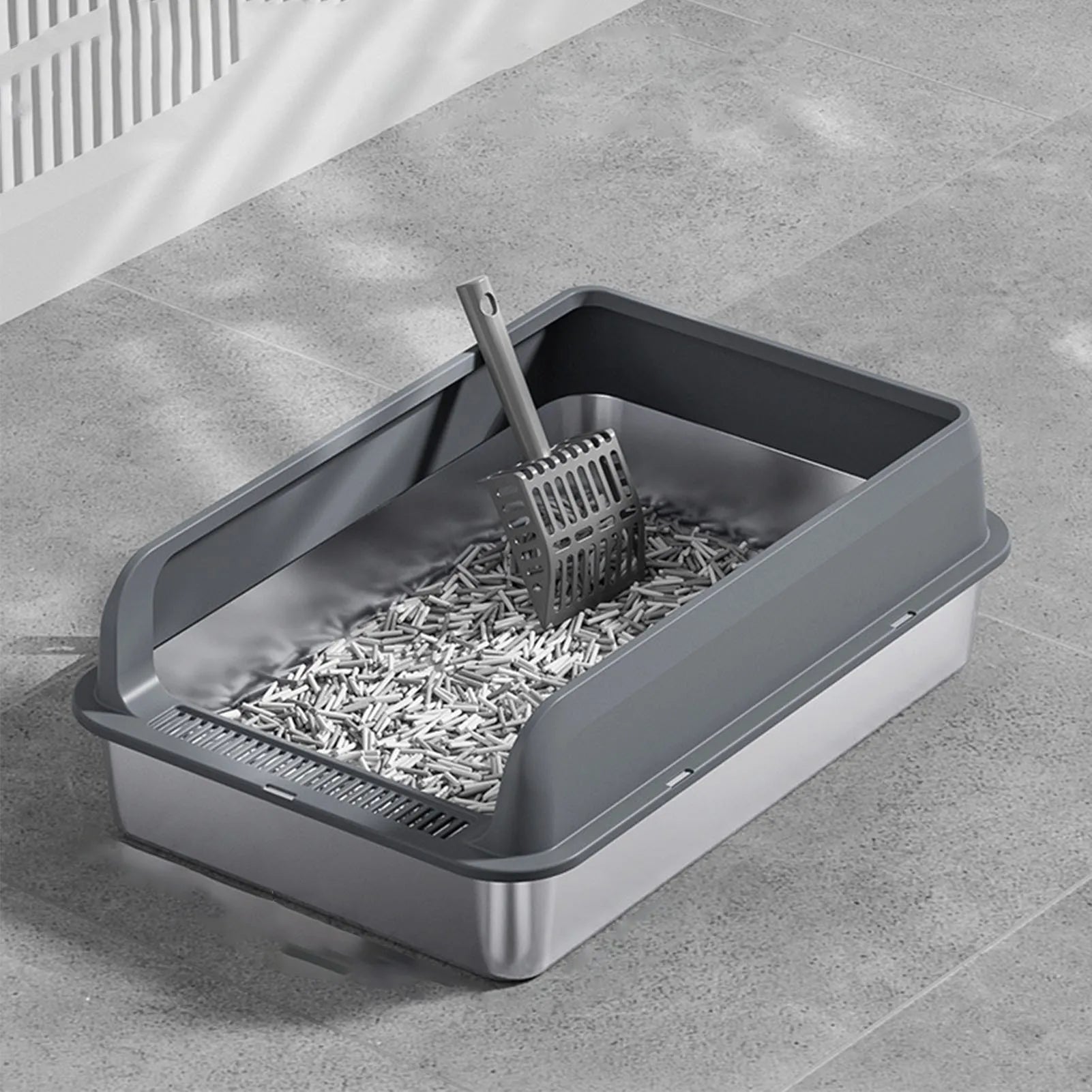 Stainless Steel Cat Litter Box with Lid Anti Splash High Sided Odor Free Semi Enclosed Easy Clean Pet Toilet Tray Qme