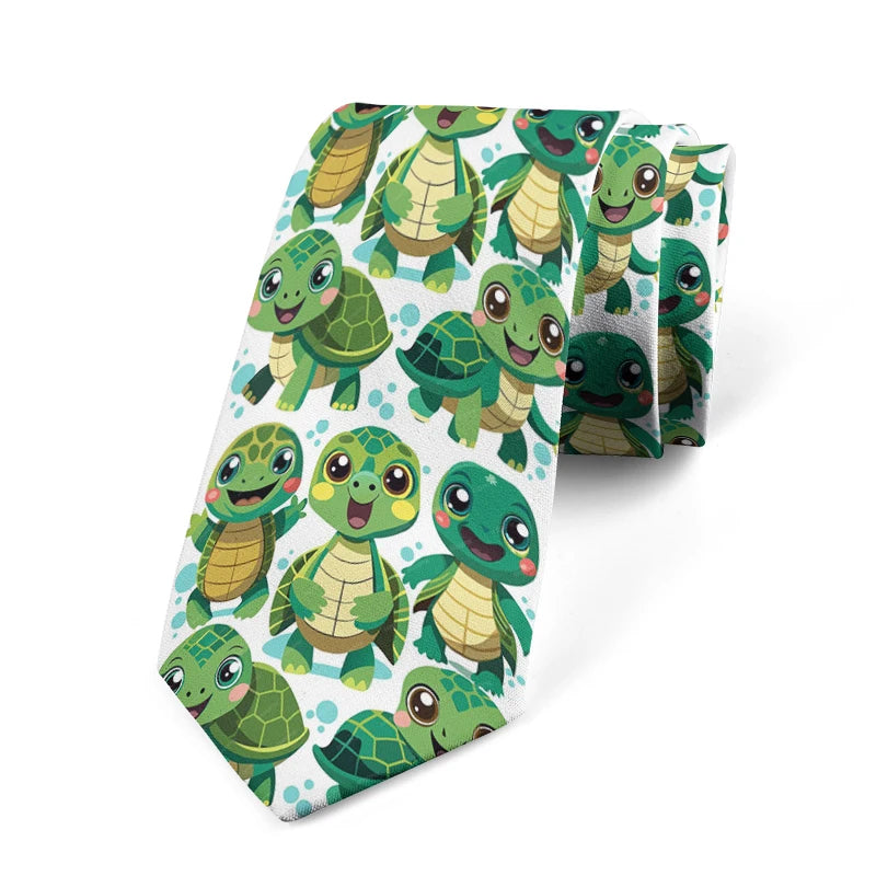 Funny Cartoon Tortoise Print Tie Unisex Fashion Business Men's Casual Qme style3